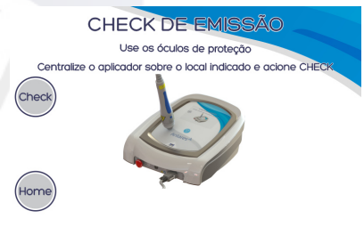 Plataforma Zye — f) A Tela para realizar o CHECK DE EMISSÃO  é habilitada quando o usuário acessa uma das teclas: Estética, Reabilitaç...