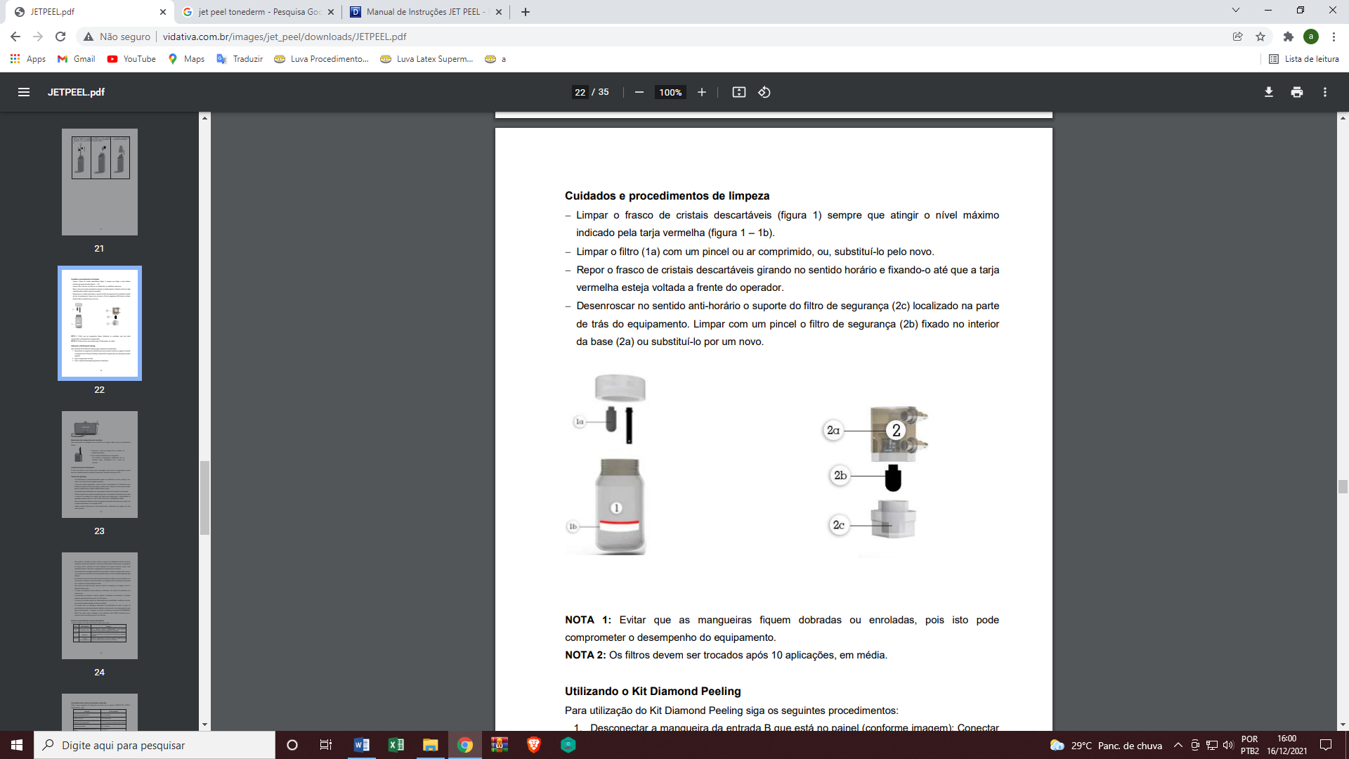 PEELING DE CRISTAL — Desenroscar no sentido anti-horário o suporte do filtro de segurança (2c) localizado na parte de trás do equipamento....